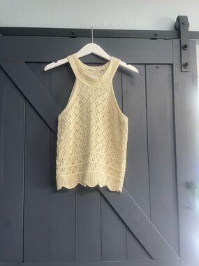 Pink Rose Cream Openwork Knit Top